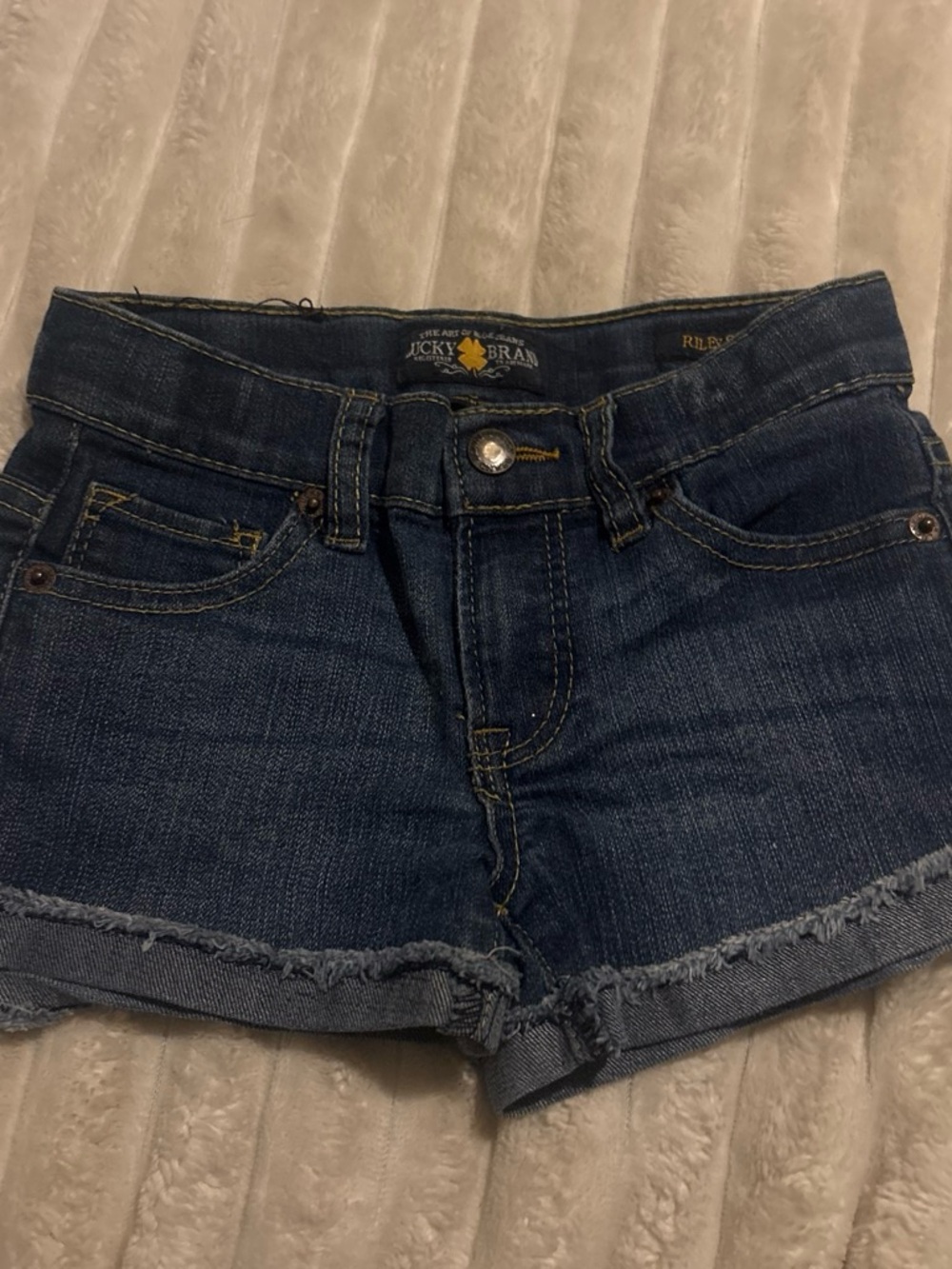 girls Lucky Brand Indigo Denim Frayed Hem Shorts